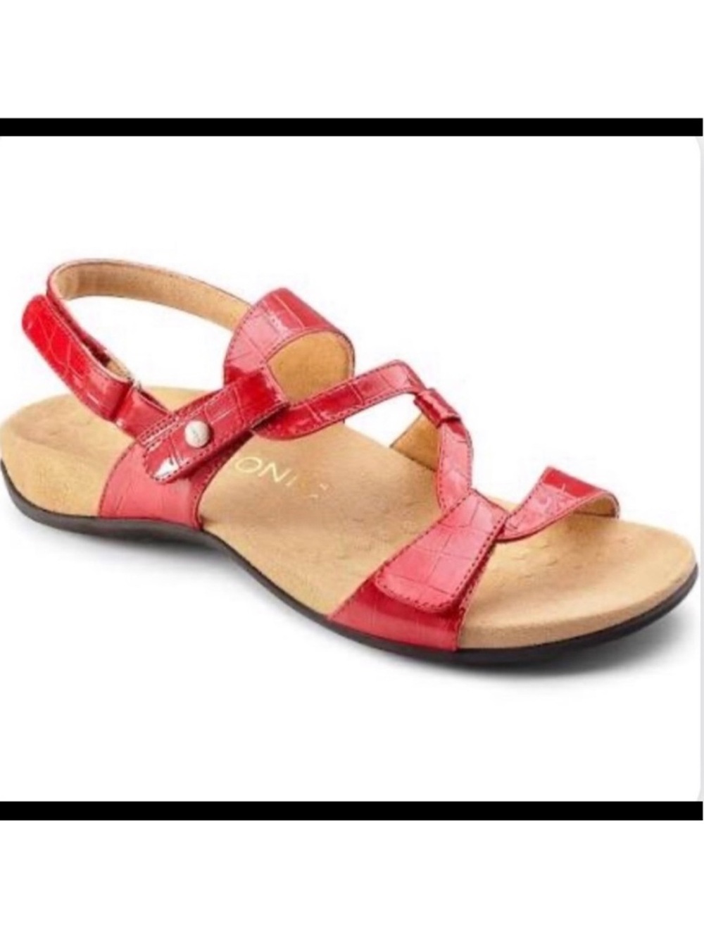 Vionic Paros backstrap sandal red patent crocodile-embossed vegan leather size 9